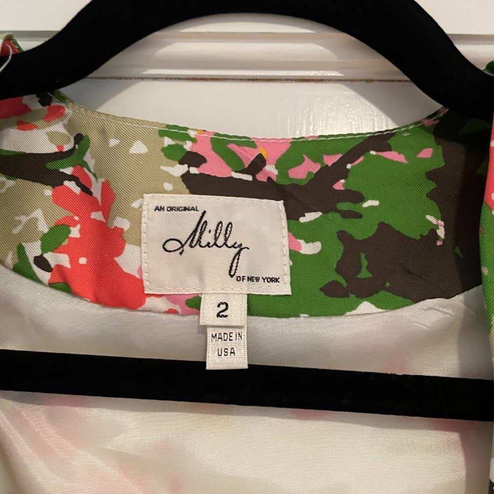 Milly Silk Faux Wrap V Neck Abstract Floral Dress - Picture 2 of 4